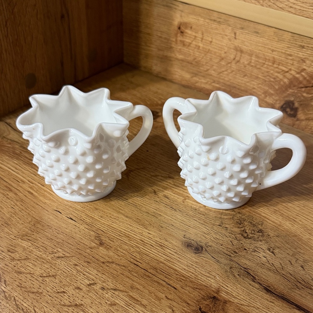 Fenton White Hobnail Glass Set